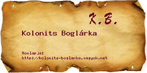 Kolonits Boglárka névjegykártya