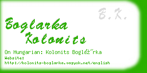 boglarka kolonits business card